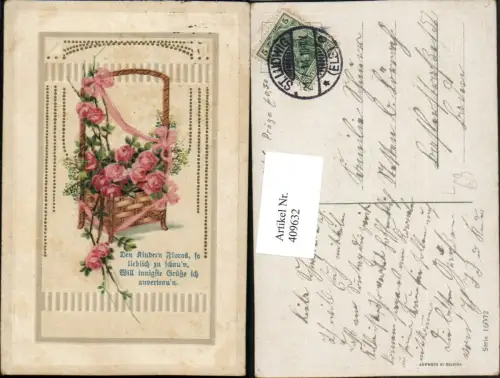409632,Präge Künstler Litho Spruch Text Rosen Schleife
