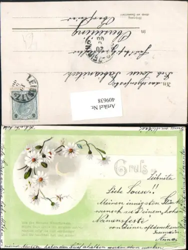 409638,Künstler Litho Spruch Text Blumen Mondsichel