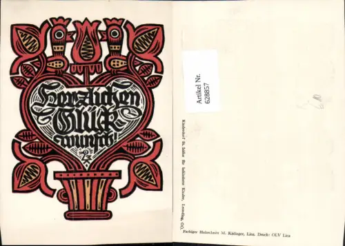 628857,Künstler Ak Farbiger Holzschnitt M. Kislinger Spruch Herzlichen Glückwunsch