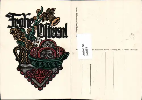 628858,Künstler Ak Farbiger Holzschnitt M. Kislinger Spruch Frohe Ostern