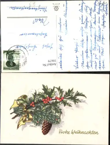 59679,Künstler Ak F. Milan Weihnachten Stechpalmenzweig Tannenzweig Zapfen Goldschleife