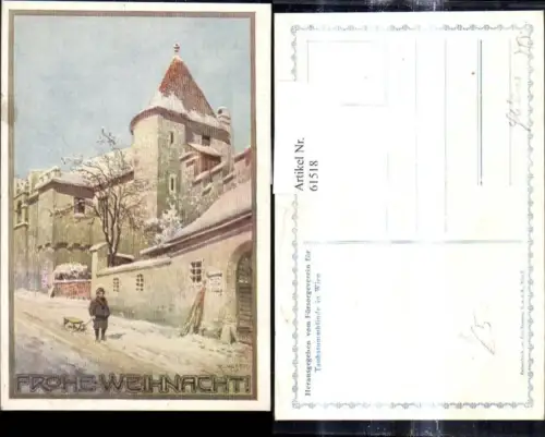 61518,Künstler Ak R. Moser Weihnachten Strassenansicht Kind m. Schlitten