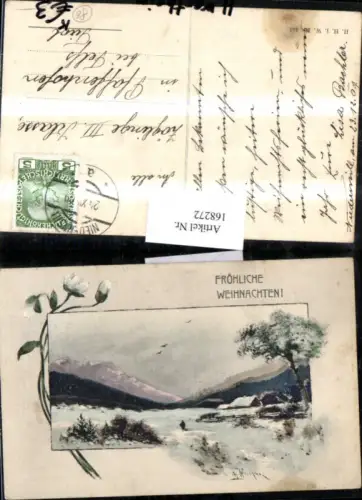 168272,Weihnachten Künstlerkarte H. Wertheim Schneelandschaft Hütte Blume