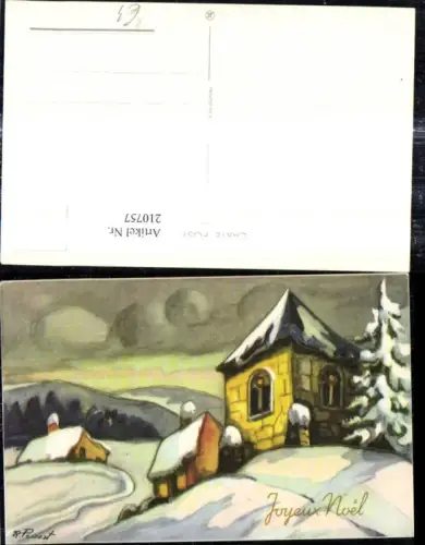 210757,Künstler Ak R. Pricert Haus Kirche Winterlandschaft Goldverzierung Weihnachten