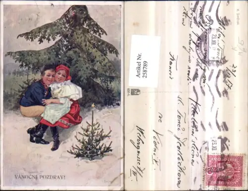 258789,Künstler AK K. Simunew Weihnachten Kinder in Tracht Tannenbaum Weihnachtsbaum