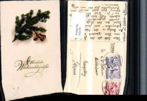 323270,Künstler AK Weihnachten Tannenzweig Glocken