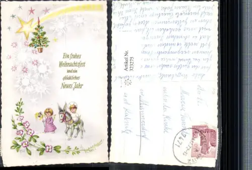 323275,Künstler AK Weihnachten Christkind Jesuskind Esel Laterne Sterne Sternschnuppe Blumen