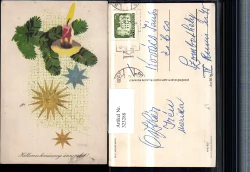 323288,Künstler AK Weihnachten Tannenzweig Kerze Sterne