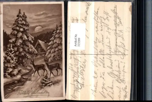 323289,Künstler AK Weihnachten Winterlandschaft Rehe Rehbock pub Erika 5119