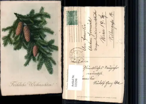 323298,Künstler AK Weihnachten Tannenzweig Zapfen pub B. Dondorf Frankfurt Main