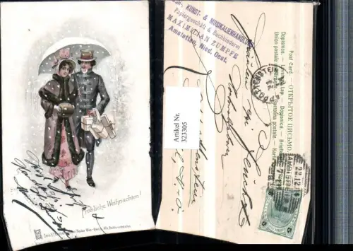 323305,Künstler AK E. Döcker Weihnachten Paar Schirm Muff Maximilian Zumpfe Geschäft Amstetten