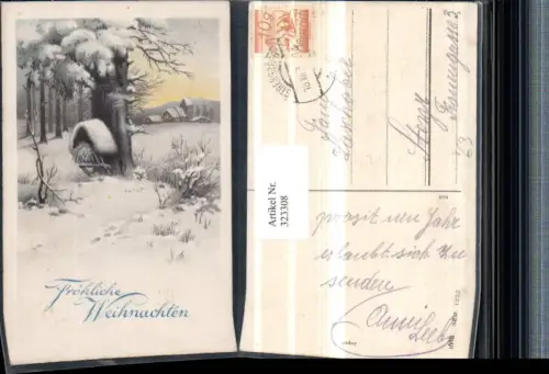323308,Künstler AK Weihnachten Winterlandschaft Kirche Futterstelle pub HWB 1252