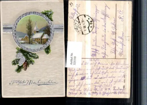 323310,Präge Künstler AK Silberverzierung Weihnachten Winterdorf Passepartout Zapfen pub HWB 2821