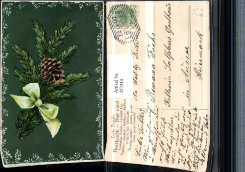 323314,Künstler AK Weihnachten Tannenzweig Zapfen Schleife