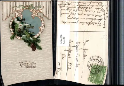 323320,Präge Künstler AK Goldverzierung Weihnachten Tannenzweig Zapfen pub HWB 2806