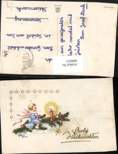 409073,Künstler AK G. Milan Weihnachten Engel Tannenzweig Kerze Stern