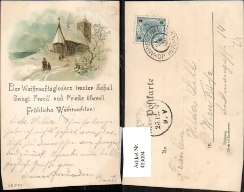 409094,Künstler Litho Weihnachten Winterlandschaft Kirche Spruch