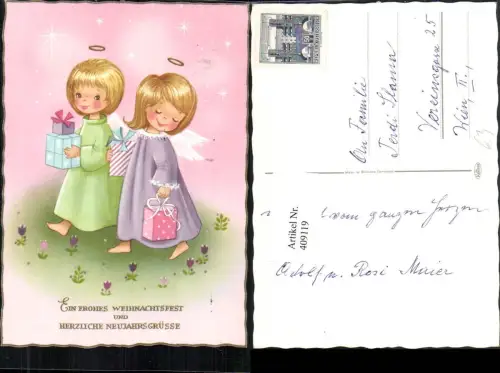 409119,Künstler AK Weihnachten Engeln Geschenke