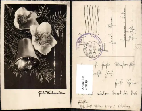 409139,Weihnachten Tannenzweig Glocke Schneerosen