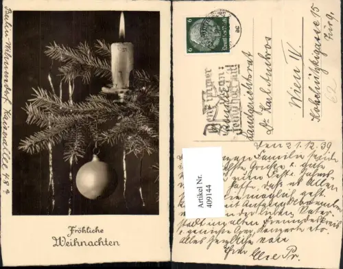 409144,Weihnachten Tannenzweige Kerze Christbaumkugel