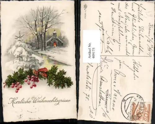 409175,Künstler AK Weihnachten Winterlandschaft Kirche pub Erika 6062