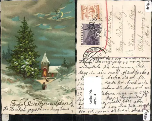 409204,Künstler AK Weihnachten Winterlandschaft Kirche