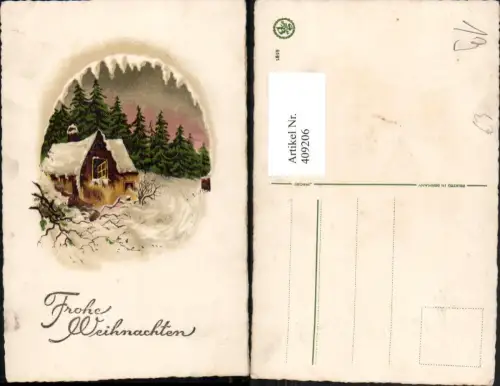 409206,Künstler AK Weihnachten Winterlandschaft Haus Wald