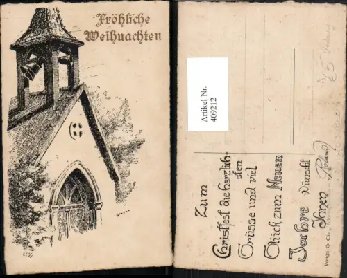 409212,Künstler AK Radierung Weihnachten Kirche Glocken