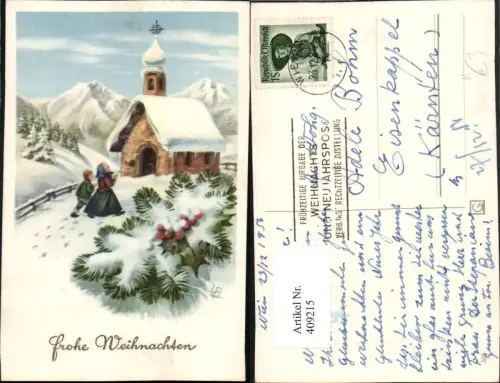409215,Künstler AK Lia Döring Weihnachten Winterlandschaft Kirche Bergkulisse