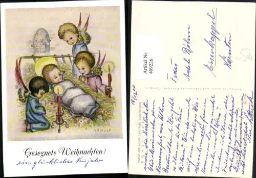 409226,Künstler AK Arnulf Weihnachten Jesuskind Engeln Kerzen