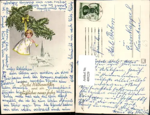 409229,Künstler AK Lia Döring Weihnachten Winterstadt Engel Tannenzweig