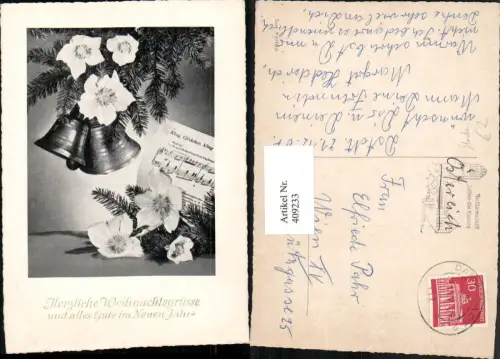 409233,Weihnachten Tannenzweige Glocken Schneerosen Liedblatt