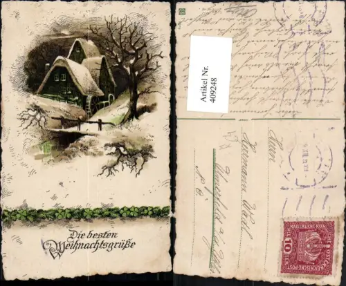 409248,Künstler AK Weihnachten Winterlandschaft Wassermühle Mühle