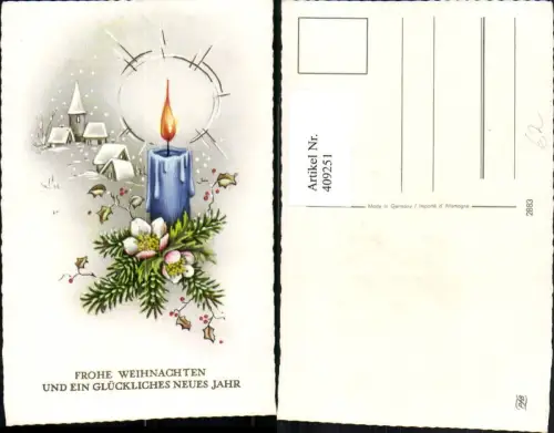 409251,Künstler AK Weihnachten Winterdorf Kerze Tannenzweige