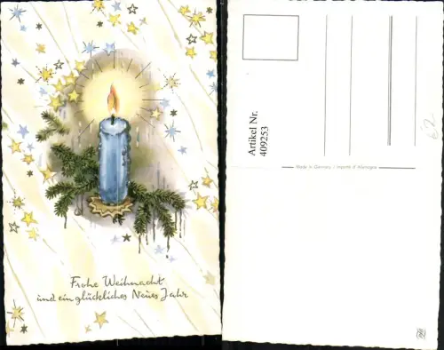 409253,Künstler AK Weihnachten Tannenzweig Kerze Sterne