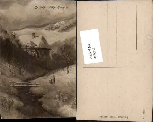 409264,Künstler AK Weihnachten Winterlandschaft Mühle