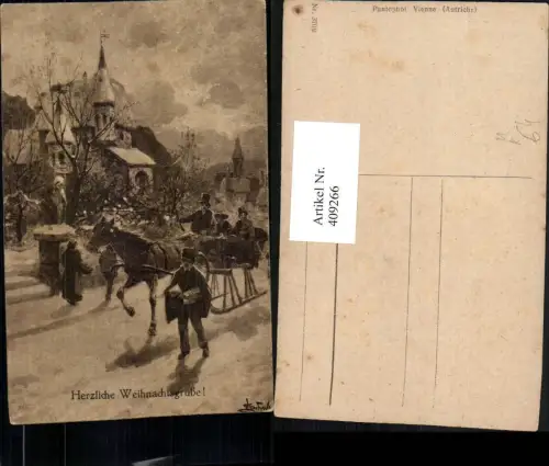 409266,Künstler AK L. Schweiger Weihnachten Pferdeschlitten