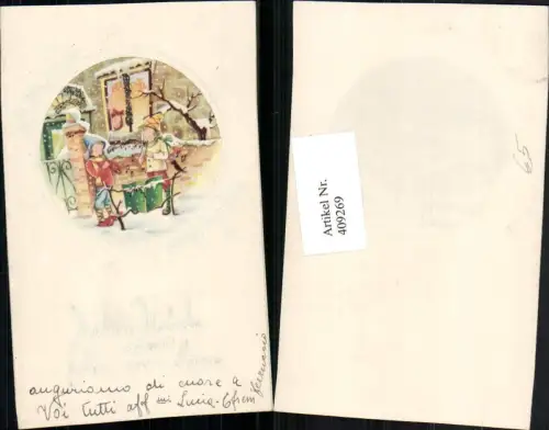 409269,Künstler AK klappbares Billett Weihnachten Haus Kinder Flöte