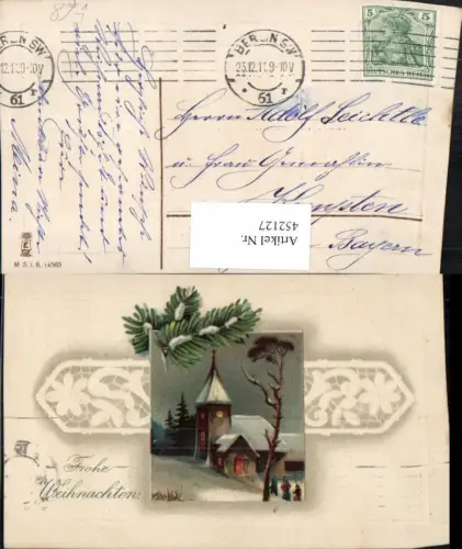 452127,Präge Künstler Litho Weihnachten Kirche Winterbild pub M.S.i.B. 14563