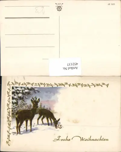 452137,Künstler AK F. Milan Weihnachten Rehbock Reh Tiere