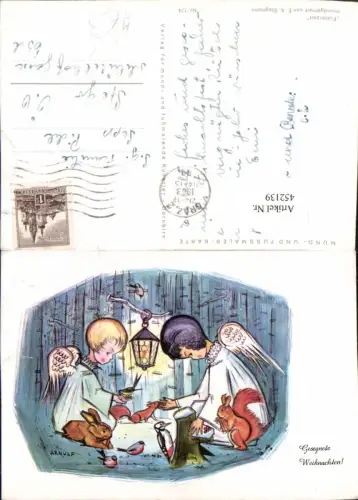 452139,Künstler AK E. A. Stegmann Weihnachten Engeln Tiere Hase