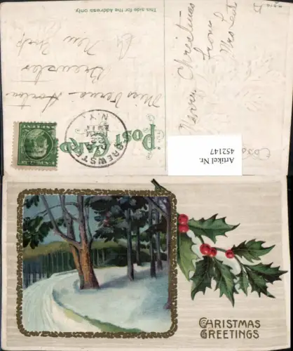 452147,Präge Künstler Litho Weihnachten Winterlandschaft Stechpalme