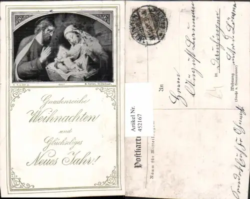 452167,Künstler AK B. Kühler Weihnachten Maria Josef Jesuskind Krippe