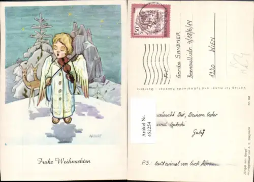 452254,Künstler AK A. E. Stegmann Arnulf Weihnachten Engel Geige Rehe