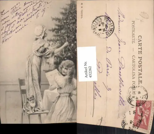 452262,Künstler AK R. Wichera Weihnachten Frauen Christbaum Katze pub M. Munk
