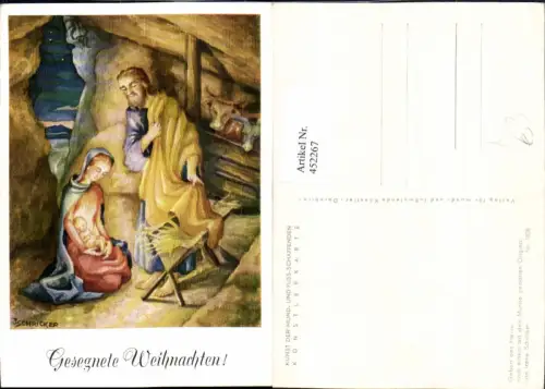 452267,Künstler AK Irene Schricker Weihnachten Maria Josef Jesuskind Krippe