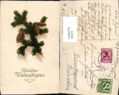452271,Künstler AK Weihnachten Tannenzweig Zapfen