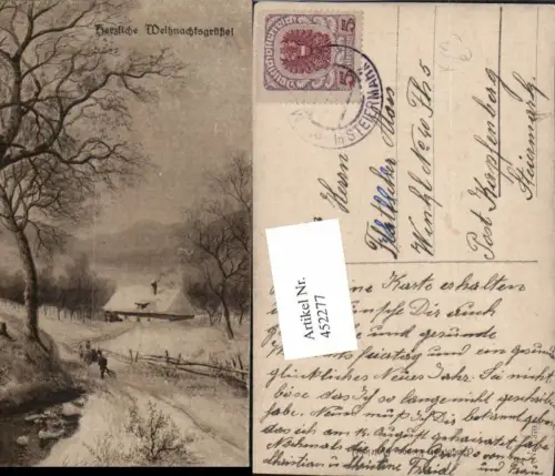 452277,Künstler AK Weihnachten Winterlandschaft Haus