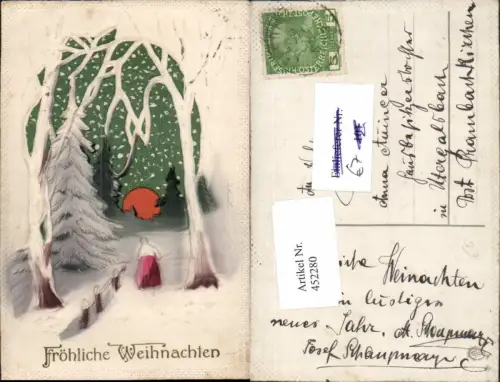 452280,Relief Künstler AK Weihnachten Winterlandschaft Wald