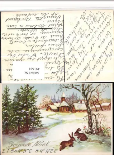 491681,Künstler AK Joyeux Noel Weihnachten Winterdorf Hasen Tiere